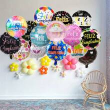 10pcs 18inch Spanish Happy Birthday Print Balloons, Themed Birthday Party Decorations - Multicolor - View 4