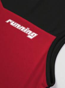 男士无袖连帽拼接运动背心，休闲透气速干网眼弹力跑步上衣 - 紅色 - 查看 4