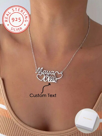 A 925 Silver Custom Romantic And Elegant Double Heart Hollow Out Multi Name Pendant Necklace, With Sincere Love, Can Add The English Names Of Friends, Partners, And Family, Neutral Style, Quality, And Versatile Daily Jewelry Accessories. It Is A Surprise Gift For Family, Friends, And Partners During Christmas, Thanksgiving, Valentine's Day, Mother's Day, Birthday, And School Season