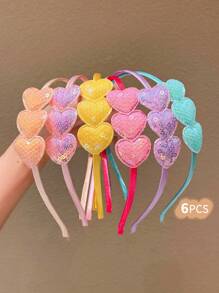 6pcs Girls Colorful Sequin Heart Design Hair Accessories Headbands - Multicolor - View 3