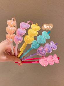 6pcs Girls Colorful Sequin Heart Design Hair Accessories Headbands - Multicolor - View 7