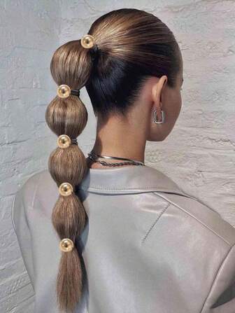 5 件套女士时尚黑金色仿珍珠发饰套装，Y2K 风格马尾辫发带，马尾辫固定器发圈，橡皮筋，发绳，弹性发带，发球