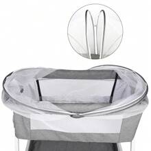 Grey Foldable Cododo Baby Cradle, Expandable Baby Bed, Bedside Table 80x40cm, 6-Way Height Adjustable And Mobile On Wheels, Lower Storage Basket, A-Shaped Feet, Mosquito Net, Side Zipper Can Be Completely Lowered, 360-Degree Rotating Wheels - 灰色 - 查看 10