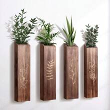 1 pieza Jarrón de pared de madera montado para flores secas, maceta inclinada creativa de plantas falsas, jarrón de bolsillo, adecuado para casa de campo, dormitorio, sala de estar, baño, patio, jardín, accesorio de decoración del hogar, decoración de habitación, jarrón de vidrio