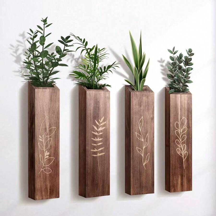1 pieza Jarrón de pared de madera montado para flores secas, maceta inclinada creativa de plantas falsas, jarrón de bolsillo, adecuado para casa de campo, dormitorio, sala de estar, baño, patio, jardín, accesorio de decoración del hogar, decoración de habitación, jarrón de vidrio
