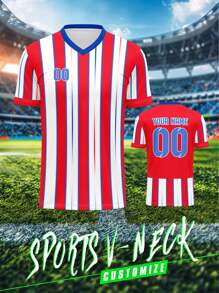 Áo thể thao cổ chữ V tùy chỉnh của Atletico Madrid dành cho nam, Áo tập luyện thoải mái của câu lạc bộ đội với in tên, số, logo mặt trước và mặt sau cho hàng ngày, thường ngày, tiệc tùng, vừa vặn - Nhiều màu - Xem 2