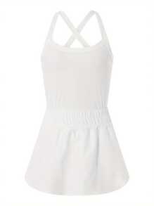 Women's Tennis Dress Skorts Underneath Solid Color Sleeveless Athletic Dresses Workout Golf Dress