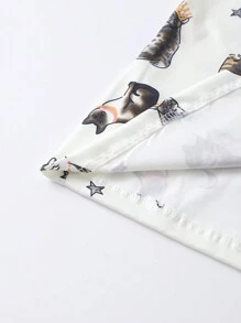 2 件套女士舒适月亮星猫印花睡衣，短袖上衣和松紧腰裤家居服，两件套 - 米色 - 查看 8