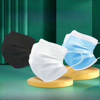 50 个装黑色、白色、蓝色居家/户外三层防尘口罩