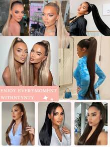 Pferdeschwanz Verlängerungs-Klammer-Clip 24 Zoll lang gerade Pferdeschwanz-Verlängerung, natürlich weich, hitzebeständig, synthetische Pferdeschwanz-Haarverlängerung für Frauen im Alltag