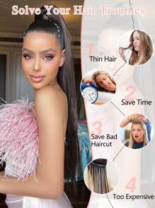 Pferdeschwanz Verlängerungs-Klammer-Clip 24 Zoll lang gerade Pferdeschwanz-Verlängerung, natürlich weich, hitzebeständig, synthetische Pferdeschwanz-Haarverlängerung für Frauen im Alltag