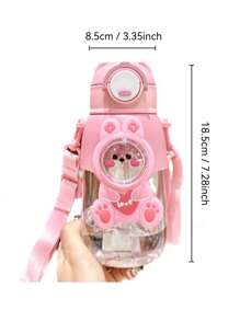 1PC 600ml/20.29oz Cartoon Plastic Water Bottle, Cute Straw Cup With Strap, Portable Water Bottle For Sports, Fitness, Outdoor Travel, Back To School Supplies, Christmas Gifts, Creative Gifts