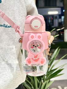 1PC 600ml/20.29oz Cartoon Plastic Water Bottle, Cute Straw Cup With Strap, Portable Water Bottle For Sports, Fitness, Outdoor Travel, Back To School Supplies, Christmas Gifts, Creative Gifts
