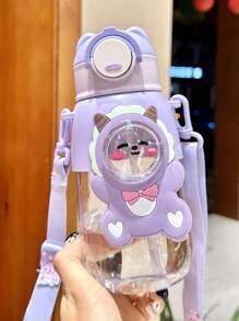 1PC 600ml/20.29oz Cartoon Plastic Water Bottle, Cute Straw Cup With Strap, Portable Water Bottle For Sports, Fitness, Outdoor Travel, Back To School Supplies, Christmas Gifts, Creative Gifts