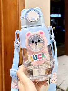 1PC 600ml/20.29oz Cartoon Plastic Water Bottle, Cute Straw Cup With Strap, Portable Water Bottle For Sports, Fitness, Outdoor Travel, Back To School Supplies, Christmas Gifts, Creative Gifts