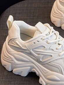 zapatos versátiles de suela gruesa para mujer, Zapatos retro de suela gruesa, zapatos deportivos en blanco y negro, zapatos casuales antideslizantes, zapatos de altura a la moda, zapatos ligeros transpirables, zapatos casuales, calzado deportivo femenino, Zapatillas de cuña para mujer, livianos, transpirables, antideslizantes - Blanco - Ver 3