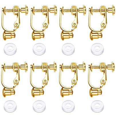 KMEOSCH 4/8 Pieces Clip-On Earrings Converter Components With Post For Non-Pierced Ears With Comfort Earring Pads DIY Earring Findings