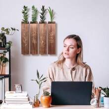 1 pieza Jarrón de pared de madera montado para flores secas, maceta inclinada creativa de plantas falsas, jarrón de bolsillo, adecuado para casa de campo, dormitorio, sala de estar, baño, patio, jardín, accesorio de decoración del hogar, decoración de habitación, jarrón de vidrio