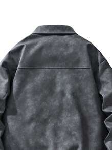 Men's Long Sleeve Loose Fit Motorcycle Leather Jacket, New Autumn/Winter Design - Black - View 5