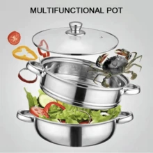 1pc, Steamer Pot, Stainless Steel Steaming And Cooking Integrated Pot With Lid, Universal For Induction Cooker, Gas Stove, And Electric Stove, Kitchen Utensils, Kitchen Gadgets, Kitchen Accessories, Home Kitchen Items - View 1