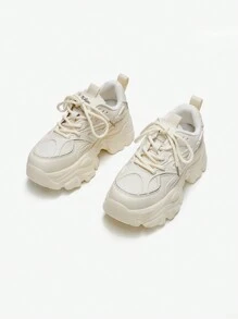 zapatos versátiles de suela gruesa para mujer, Zapatos retro de suela gruesa, zapatos deportivos en blanco y negro, zapatos casuales antideslizantes, zapatos de altura a la moda, zapatos ligeros transpirables, zapatos casuales, calzado deportivo femenino, Zapatillas de cuña para mujer, livianos, transpirables, antideslizantes - Blanco - Ver 9