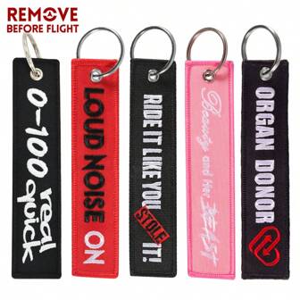  1pc Letter Casual Key Chain, Polyester Material, Embroidery "Remove Before Flight" Design