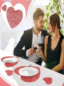 2 Valentine's Day Heart-Shaped Placemats/Coasters, Washable, Perfect Valentine's Day Centerpieces For Anniversary Parties