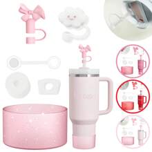 Peony Rose Quartz Chili Cup 6pcs Accessories Set, Including 3 Pcs Silicone Spill Proof Stopper, 2 Pcs Straw Cover Cap For 9-10 Mm Straws, 1 Pc Silicone Boot For Cup For 40oz & 30oz & 20oz Tumbler,Compatible With Tumblers Ice Cup, Models With Iceflow Flip Base - Protective Cover For Sports & Outdoor Activities - Multicolor - View 2