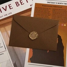 5 pièces Enveloppes de style vintage en toile de jute, enveloppes de cachets de cire d'invitation rétro - 1 pièce enveloppe + 1 pièce sceau de cire, retour à l'école