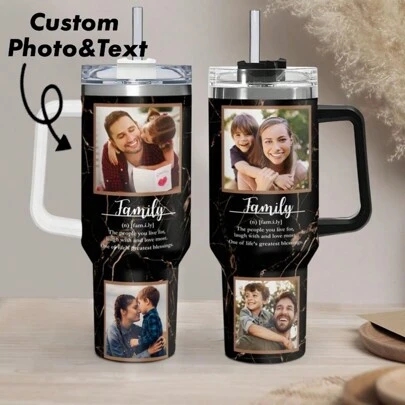 1pc 40oz Custom Multiple Photos And Text Stainless Steel Tumbler, Designed In A Romantic Style, Featuring A 304 Inner Container, Is Perfect For Personalizing With Multiple Photos And Heartfelt Text. The Romantic Design Makes It Ideal For Capturing Memories And Meaningful Messages, Perfect For Occasions Like Anniversaries, Valentine's Day, Or As A Thoughtful Gift For Couples, Friends, And Loved Ones.,Multi-Functional, Ornamental,Reusable,Exquisite,Stylish,High-Quality,Colorful,Modern,Custom,Personalized,Unique,Ideal Gifts For Him,Ideal Gifts For Her,Boyfriend,Dad,Girlfriend,Mom,Family,Friends,Tea Room,Home,Garden,Office,For Anniversaries,For Valentine's Day,For Mother's Day,For Birthdays,For Father's Day,For Graduation,For Weddings,For Housewarming