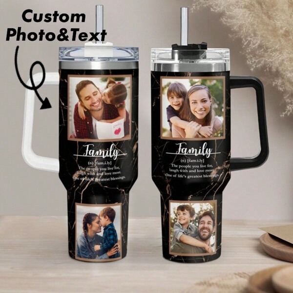 1pc 40oz Custom Multiple Photos And Text Stainless Steel Tumbler, Designed In A Romantic Style, Featuring A 304 Inner Container, Is Perfect For Personalizing With Multiple Photos And Heartfelt Text. The Romantic Design Makes It Ideal For Capturing Memories And Meaningful Messages, Perfect For Occasions Like Anniversaries, Valentine's Day, Or As A Thoughtful Gift For Couples, Friends, And Loved Ones.,Multi-Functional, Ornamental,Reusable,Exquisite,Stylish,High-Quality,Colorful,Modern,Custom,Personalized,Unique,Ideal Gifts For Him,Ideal Gifts For Her,Boyfriend,Dad,Girlfriend,Mom,Family,Friends,Tea Room,Home,Garden,Office,For Anniversaries,For Valentine's Day,For Mother's Day,For Birthdays,For Father's Day,For Graduation,For Weddings,For Housewarming