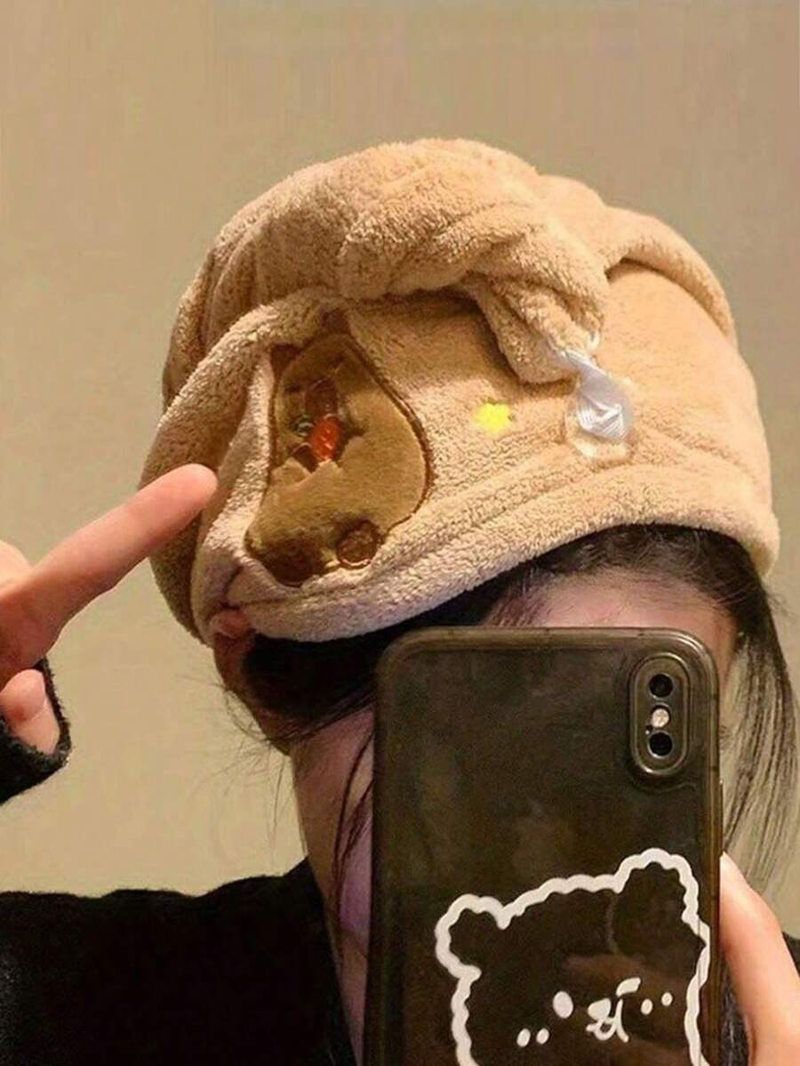 1 件装 Capybara 干发巾，超强吸水速干卡通图案发巾 - 女士柔软涤纶头巾，适合湿发、卷发、长发