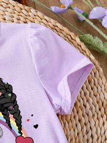 Toddler Cartoon Print Short Sleeve Basic Top, Casual Daily Wear