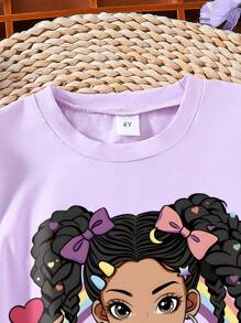 Toddler Cartoon Print Short Sleeve Basic Top, Casual Daily Wear