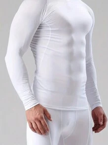 Men's Basic Fitness Compression Tight Shirt, Moisture-Wicking, Stretchy, Breathable, Long Sleeve Training Base Layer - White - View 3