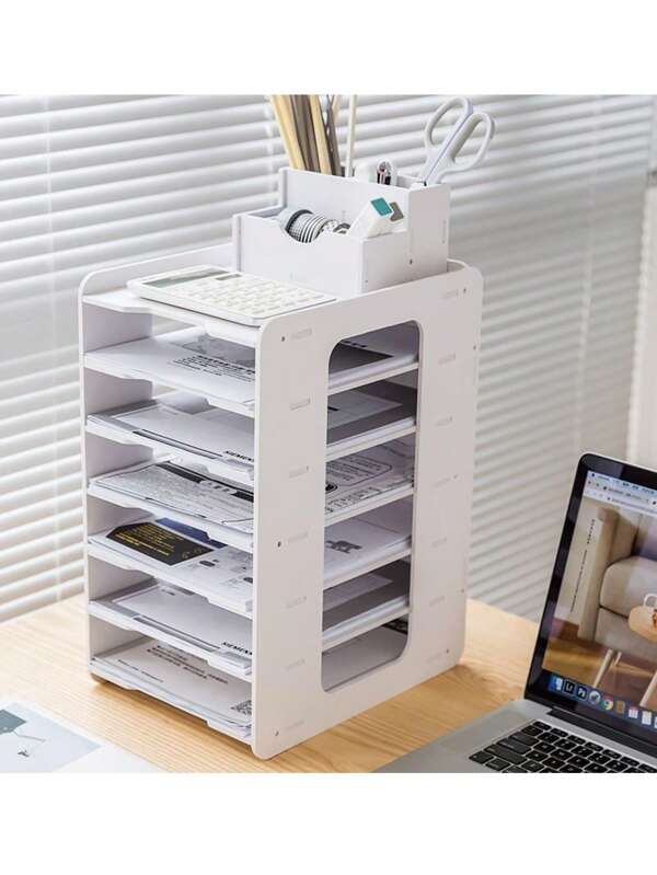Organizador de papel para archivos de oficina de 7 capas para escritorio, organizador de escritorio con estante de archivos blanco, bandeja de papel apilable para el hogar, oficina, escuela, aula