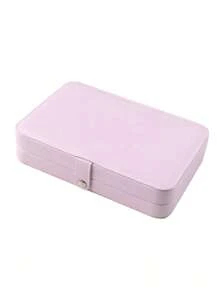 1 pieza Caja de almacenamiento de joyas de PU, organizador de joyas portátil de viaje, caja de almacenamiento de tocador, caja de exhibición de joyas de múltiples compartimentos, caja de regalo de almacenamiento, caja de exhibición, tapa abatible simple, gran capacidad, adecuado para guardar anillos, collares, aretes, relojes, labiales y otros accesorios, accesorios de dormitorio, suministros de viaje al aire libre, cierre con botón de seguridad, estilo internacional hermoso, adecuado para viajes y el hogar, regalo ideal para niñas