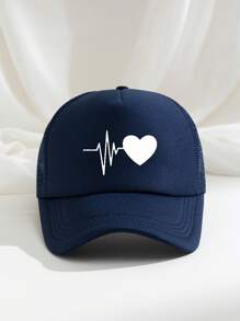 1pc Outdoor Heart Rate Print Breathable Adjustable Sun Hat, Casual Travel Beach Hat For Women, Suitable For Spring/Autumn, Y2K Style, Valentine's Day Gift Valentines