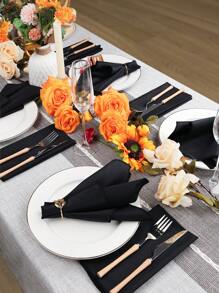 6/10/12/24/50pcs Black Cloth Napkins, Size 14*14/17*17/20*20 Inches, Washable, 100% Polyester Fabric, Hemmed, Suitable For Hotels, Restaurants, Parties, Weddings And Other Occasions. - Black - View 5