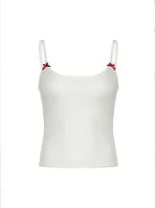 Women's Solid Color Casual Cute Bowknot Camisole Backless Fitted Top, High Elasticity, Adjustable Cami For Spring/Summer, Ruched Crop, Concert Women Rave Festival Daily Wear - White - View 7