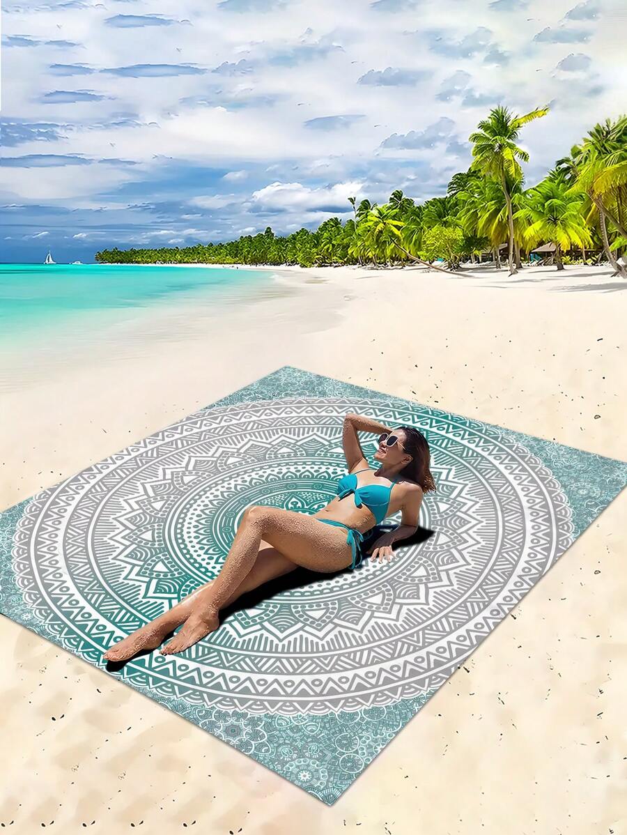 1 Stück leichte wasserdichte und sandabweisende Stranddecke, Outdoor Picknick Matte mit digitalem Schildkröten-Motiv, geeignet für Camping, Picknicks und Strände