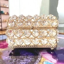 Luxury Crystal Jewelry Box, Wedding Supplies Storage Box, Portable Multifunctional Decorative Box, Jewelry Box + Candle Holder Set Back To School, Room Decor - Multicolor - View 3
