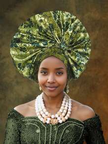 Elegant Fashion Nigerian Gele Headpiece For Women, African Traditional Wrapped Hat With Exaggerated Floral Fabric Braiding, Handmade Folded Flower Fan Layered Hat, Suitable For Wedding, Party And Other Special Occasions Hair Sleep Cap - A - View 18