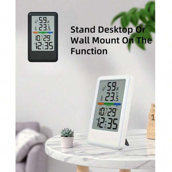 1pc Accurate Digital Indoor Climate Monitor With Alarm Function - Portable Rectangular Room Temperature And Humidity Meter, 12/24 Hour Display, Freestanding/Desktop/Wall Mounted, Suitable For Travel, Uses AAA Batteries (Batteries Not Included)
