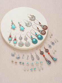 24 pièces/6 pièces Set de boucles d'oreilles résine à pompons bohèmes vintage, boucles d'oreilles à tige et pendantes en forme de cœur, lune, fleur. Convient pour les voyages, les tenues casual quotidiennes
