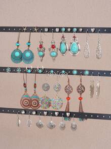 24 pièces/6 pièces Set de boucles d'oreilles résine à pompons bohèmes vintage, boucles d'oreilles à tige et pendantes en forme de cœur, lune, fleur. Convient pour les voyages, les tenues casual quotidiennes
