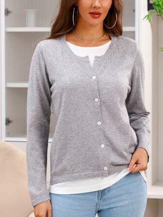 Maglione slim fit elegante con scollo a giro, in 2 in 1, lavorato a maglia, adatto per primavera e autunno