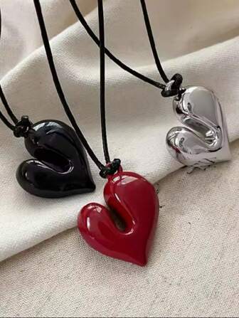 3 piezas/1 pieza Collar con colgante de corazón asimétrico, cadena de suéter ajustable, único y accesorio, regalo del Día de San Valentín