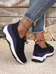 Zapatillas de estilo calcetín para mujer - Transpirables, de punto, sin cordones, zapatillas deportivas casuales y ligeras - Adecuadas para mujeres - Apropiadas para uso diario, correr y caminar - Negro - Ver 3
