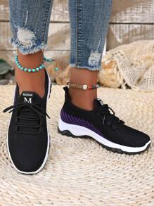 Zapatillas de estilo calcetín para mujer - Transpirables, de punto, sin cordones, zapatillas deportivas casuales y ligeras - Adecuadas para mujeres - Apropiadas para uso diario, correr y caminar - Negro - Ver 4